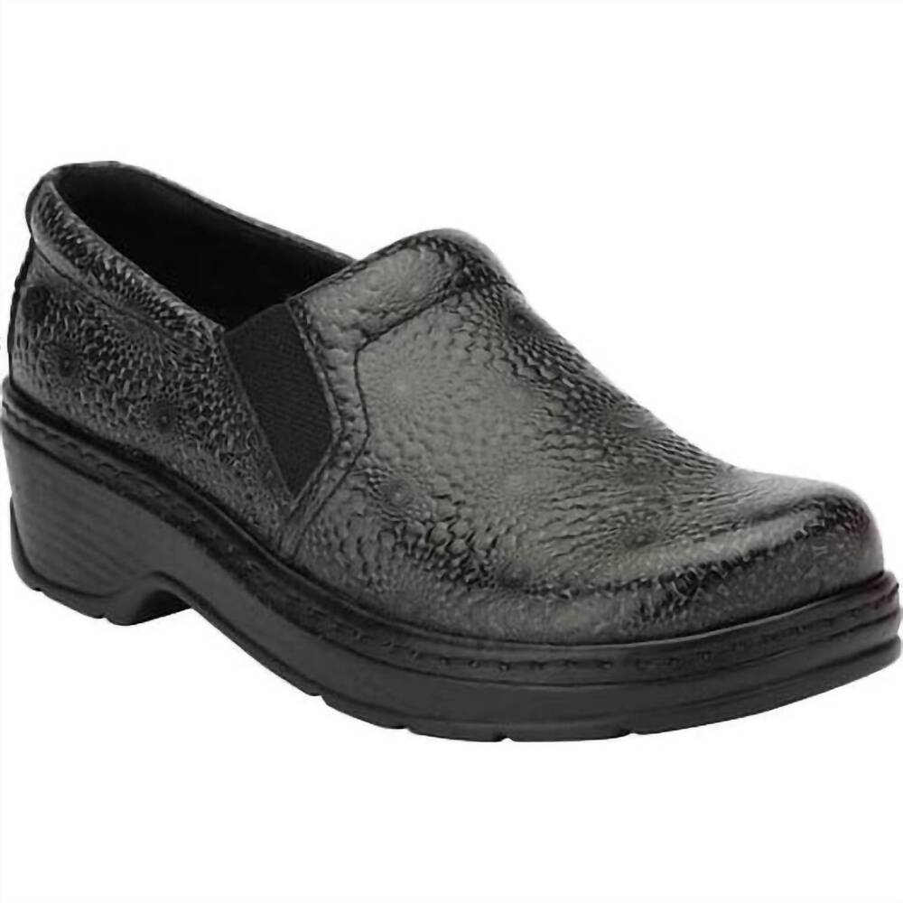 NEW KLOGS FOOTWEAR women's naples leather clogs in tooled torcello flower black